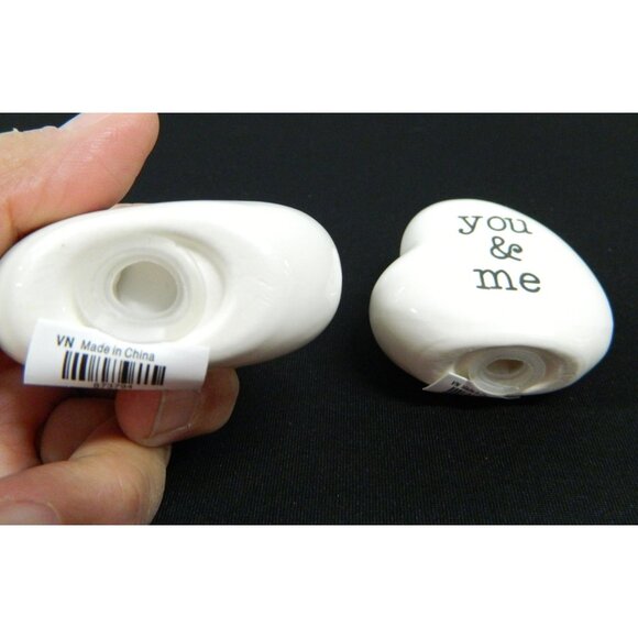 Love Cute Always & Forever Heart Shaped Ceramic Salt & Pepper Shakers Set - Picture 3 of 6
